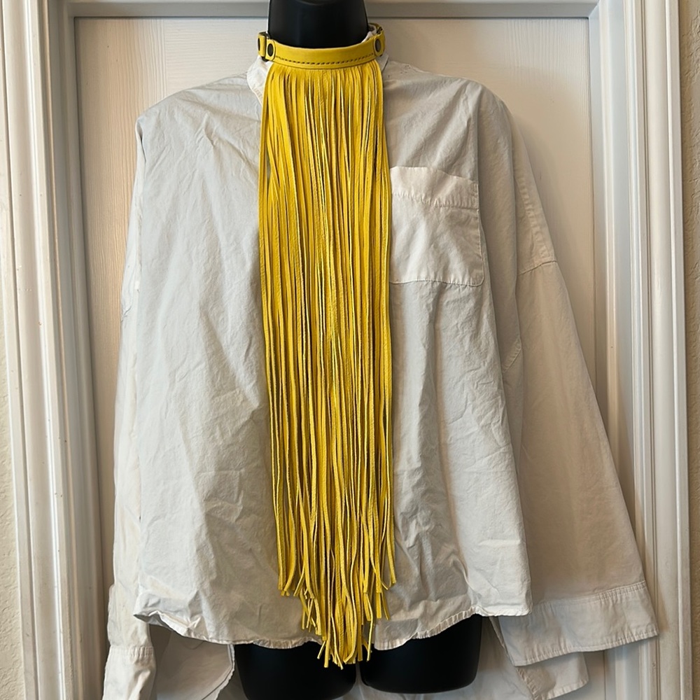 Yellow Leather Fringe Necklace